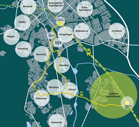 Uppsala proposed tramway map