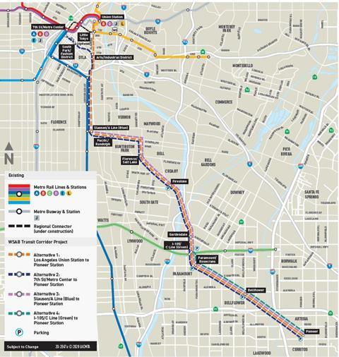 Los Angeles West Santa Ana light rail line map