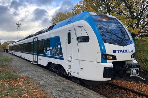 The Flirt Akku is a version of Stadler's Flirt family of electric multiple-units which is equipped with a battery to permit operation on non-electrified or partly-electrified routes.