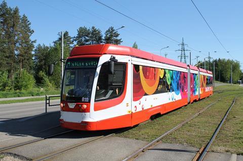 la- daugavpil tram on grass latvia