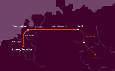 European Sleeper train route map