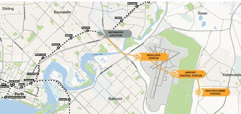 Perth Airport Line map