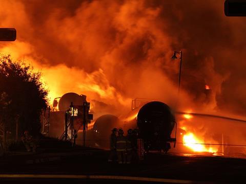 The July 2013 Lac-Mégantic derailment led a review of the safety of oil transport (Photo: Transport Canada).