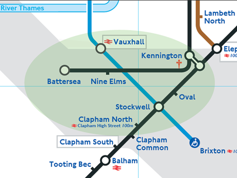 Map of Londo Underground Northern Line extension to Battersea.