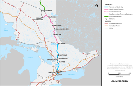 Ontario north passenger service proposal map