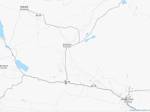 The 272 km Karamay – Tacheng railway in the Xinjiang Uygur Autonomous Region of northwest China has opened (Map: OpenStreetMap).