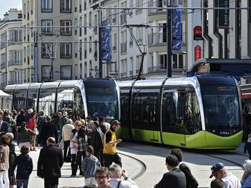 Alstom Citadis trams in Brest, France.