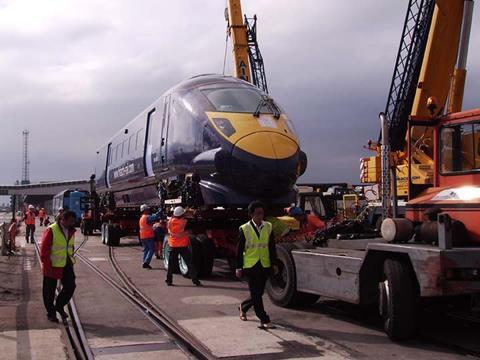 Hitachi Class 395 train arrives in Britain.