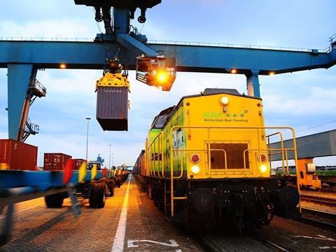 Train carrying containers from China to Rotterdam.
