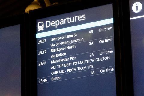 Passenger information screen at Manchester Airport