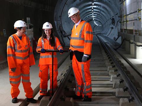 A ceremony at Whitechapel station on September 14 marked the completion of tracklaying on the central core of the Crossrail Elizabeth Line route across central London.