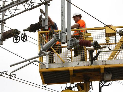 Generic photo of railway electrification work.