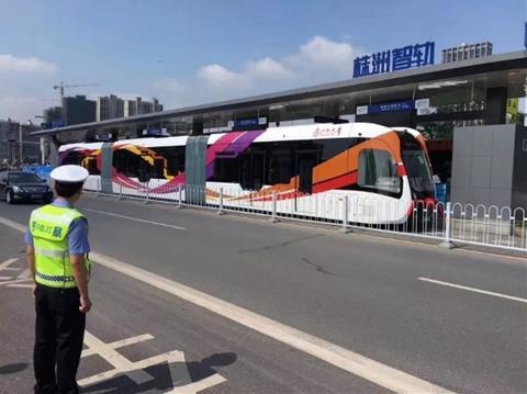 CRRC Zhuzhou Autonomous Rail Rapid Transit ‘railless train’ on test in Zhuzhou