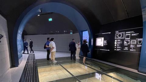 Athens metro Line 3 Extension - Piraeus National Theatre station with ancient artefacts