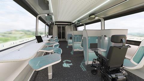 PriestmanGoode has unveiled Green Carriage, a collection of train interior design concepts developed to 'push boundaries for greener systems and processes across the entire interior, rethinking what a future interior can be’.