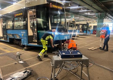 Göteborg Alstom M34 tram in depot