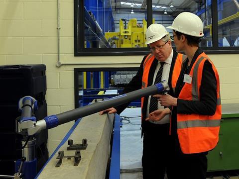 Secretary of State for Transport Patrick McLoughlin officially opened the Trackwork Moll concrete sleeper factory.