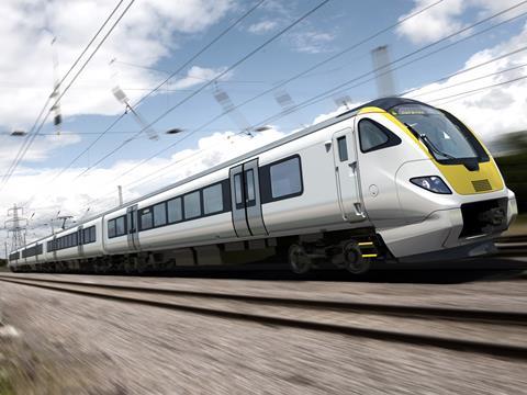 Bombardier Aventra electric multiple-unit for Abellio's East Anglia franchise.