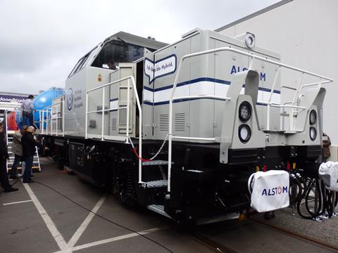 Alstom H3 battery-diesel locomotive on show at InnoTrans 2014.