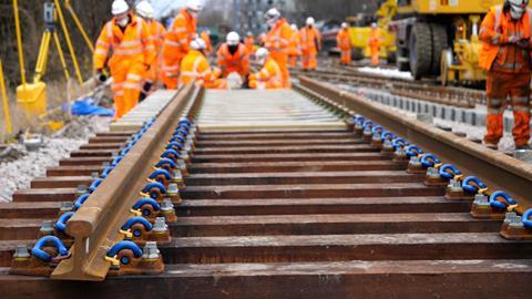 Track being installed during engineering work (Photo: Network Rail)