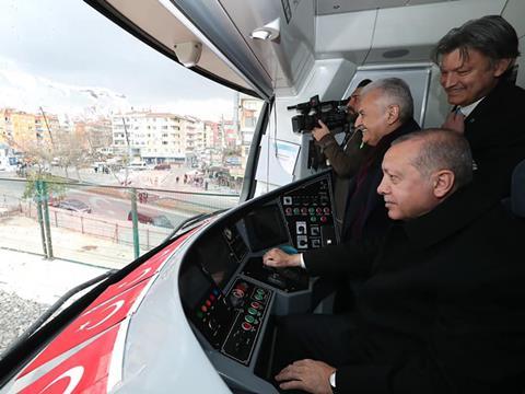 The President rode an inaugural train from Kartal on the Asian side of the route east as far as Gebze.