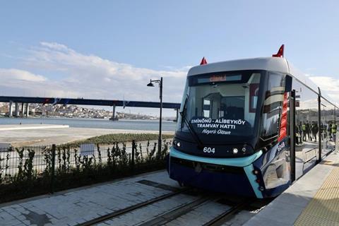 The first section of Istanbul tram line T5 alongside the Golden Horn waterway has opened