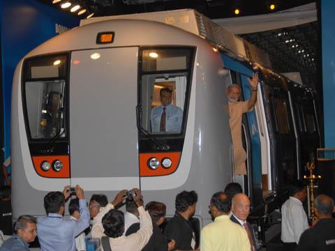 Roll-out of first Indian-built Movia metro car for Delhi Metro.