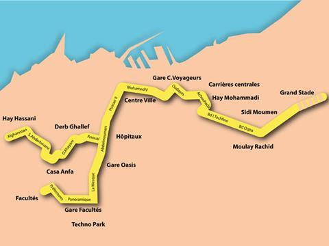 Map of Casablanca tramway phase 1.