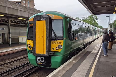 GTR Southern Class 377 Electrostar arriving at station