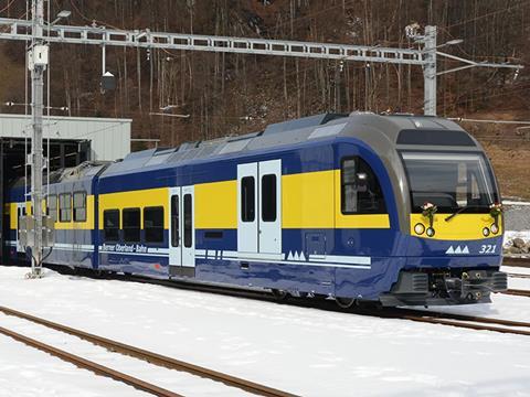 Berner Oberland-Bahn Stadler ABDeh 8/8 electric multiple-unit.
