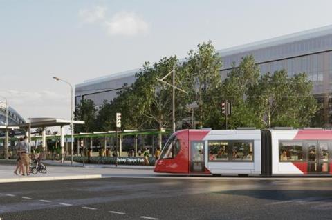 Parramatta Light Rail impression Australia Avenue, Sydney Olympic Park