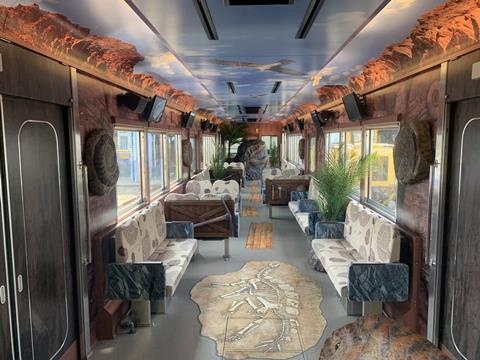 Echizen Railway dinosaur train interior with fossils