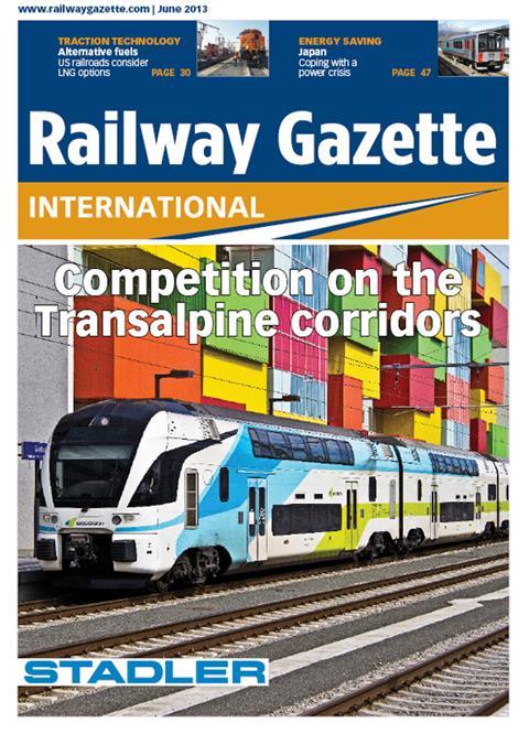 Cover of June 2013 issue of Railway Gazette International magazine.