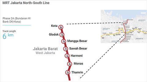 Jakarta MRT North-South Line Phase 2A map (Image Sumitomo)