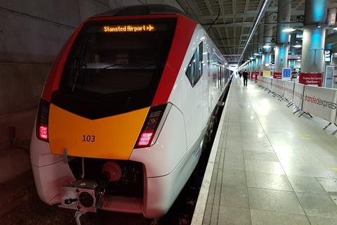 gb Greater Anglia Stansted Express Class 745_1 at Stansted Airport