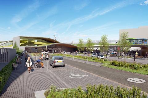 Indicative visualisation of Cambridge South station from the east