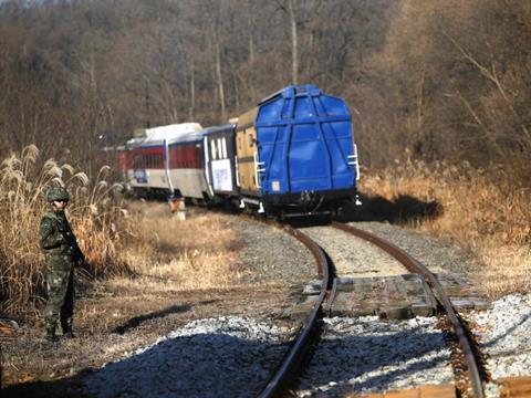 The South Korean survey train passed through the Demilitarised Zone between the two countries on November 30.
