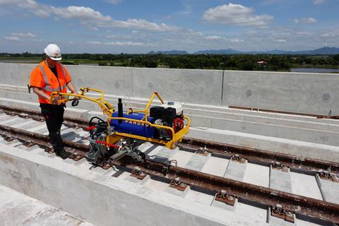 Pandrol’s CD200 IQ single rail clipping machine for e-clips or fastclips