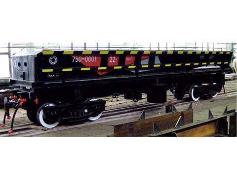 Kambarka Engineering Works side-tipping wagon for narrow gauge railways.