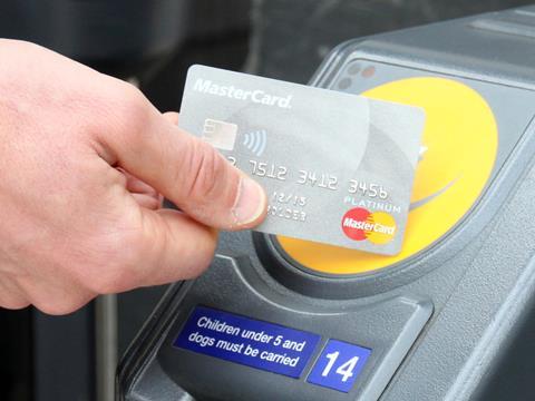 Contactless bank card payment in London.