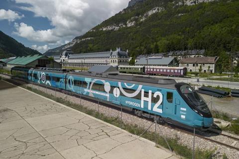 FCH2Rail CAF Civia hydrogen-battery multiple-unit at Canfranc