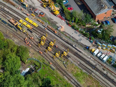 Drone shot of the track being removed ahead of Aylesbury culvert upgrade (Photo Network Rail)