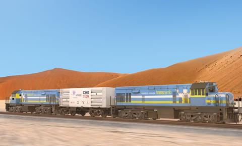 TransNamib dual-fuel hydrogen locomotive impression