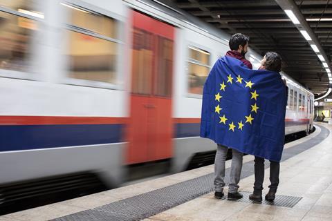 Train and a European flag