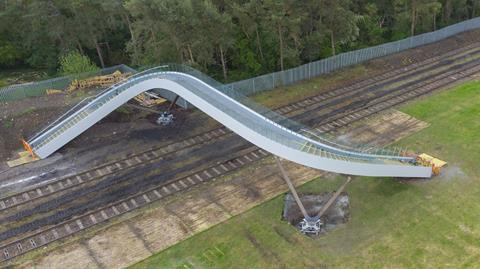 The prototype Flow modular footbridge built from lightweight, cost-effective and high strength fibre-reinforced polymer and designed to meet current technical standards while also creating a ‘welcoming, enjoyable and safe’ crossing has been unveiled by Ne