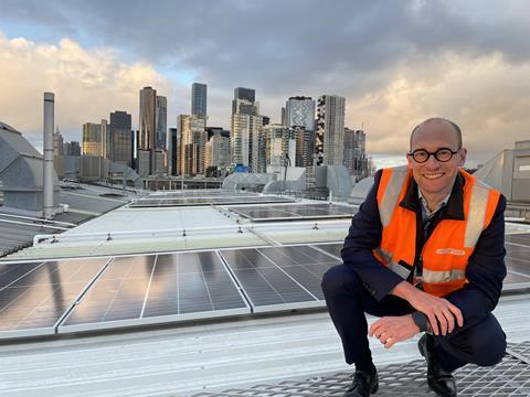 Yarra Trams Chief Executive Julien Dehornoy and solar panels