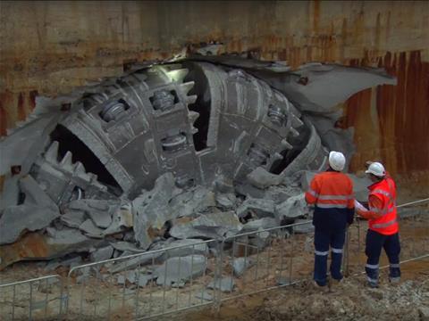 Sydney Metro Northwest TBMs Maria and Isabelle project passed through a shaft with the top of their cutter heads above ground.