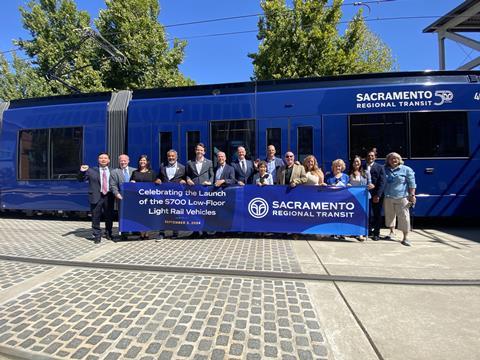 Sacramento S700 Low-Floor LRV launch (Photo SacRT)