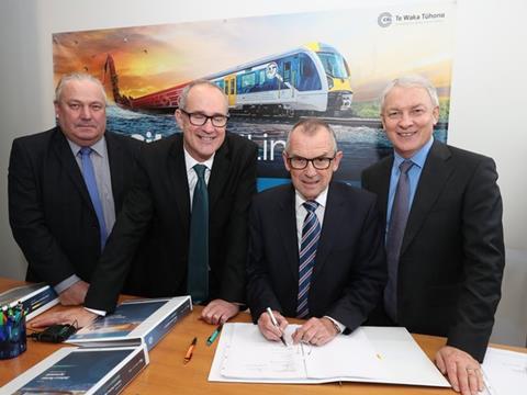 Attending the signing ceremony were Auckland Deputy Mayor Bill Cashmore, Transport Minister Phil Twyford, CRL Ltd Chair Sir Brian Roche and Auckland Mayor Phil Goff.