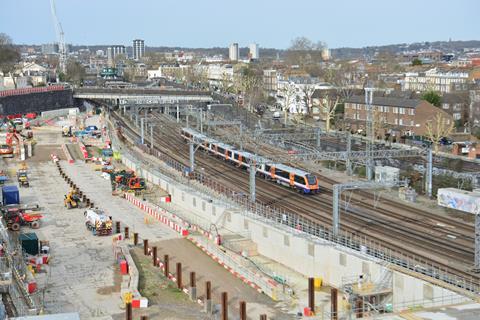 2026 02 17 LO Class 710 passing HS2 Euston approach site looking north 02